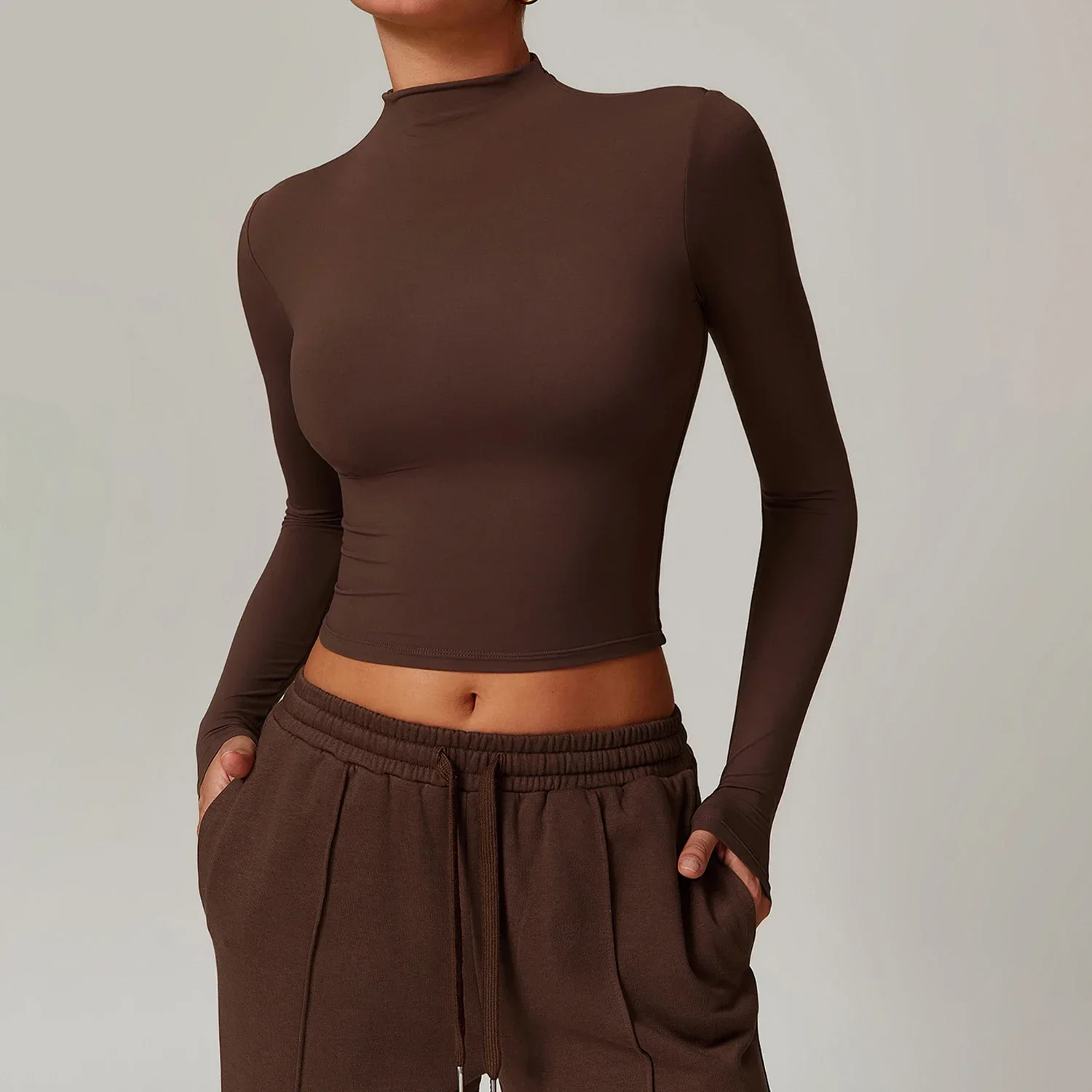 

High Neck Tight Sports Long-sleeved Tops Gym Running Workout Quick Dry T-shirt Outside Wear Versatile Long-sleeved Yoga Clothing