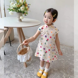 Children's Floral Dress Cheongsam Summer Girl's Clothing Chinese Style Hanfu Girl's Baby Dress Retro Tang Suit