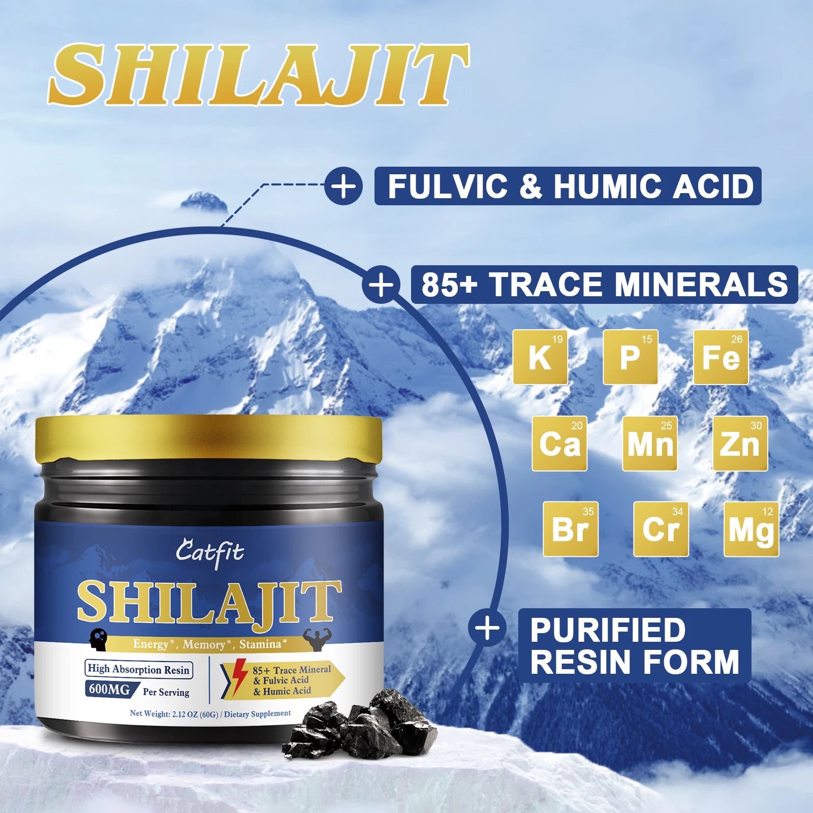 Catfit 100% High Purity Himalayan Shilajit Resin Original Beauty Health Shilajit Extract Pure Organic Minerals&Fulvic Acid