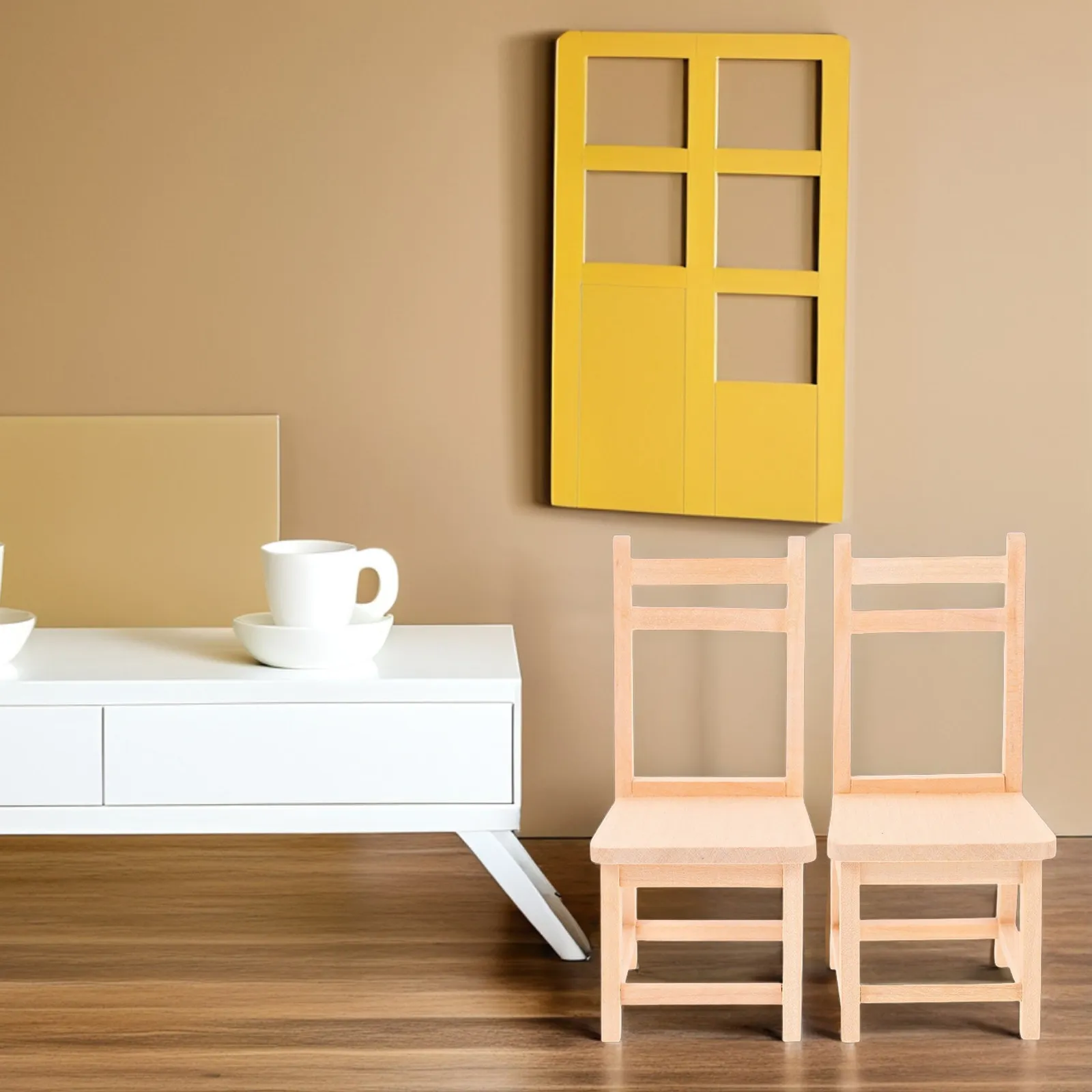 

2Pcs Thickened Solid Wood Mini Chair for Dollhouse Living Room Decor Desktop Ornament Micro World Layout Prop Wooden Furniture