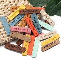 20Pcs/Lot 1x4cm Leather Handmade Two Hole Embossed Rectangular Leather Label For Clothing Making Decoration Wholesale