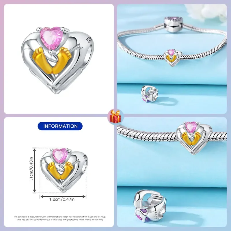 Hearts Love 2025 Beads 925 Sterling Silver Pink Love Star Guardian Small Foot Charms for Women's Jewelry DIY Pulseras Gift