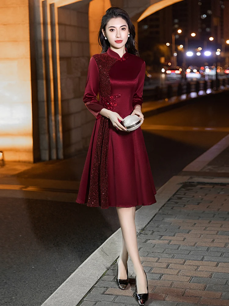 

Ele Long Sve Wedding Dr Young Sle High Quali Bride Mother of the Bride Gown for Wedding Banquet