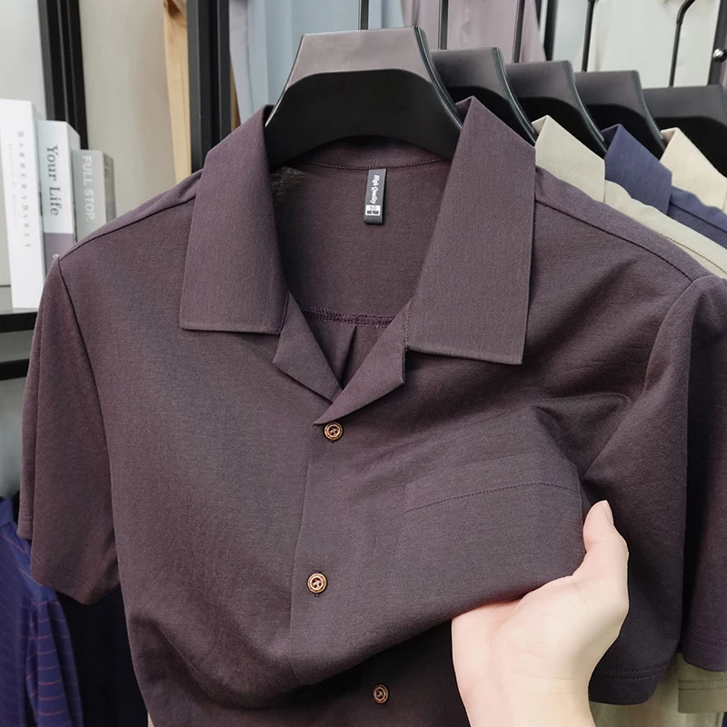 

Men's Slim Fit Short Sleeve Shirt 2026 New Solid Color Turn-down Collar Casual Business Summer Top