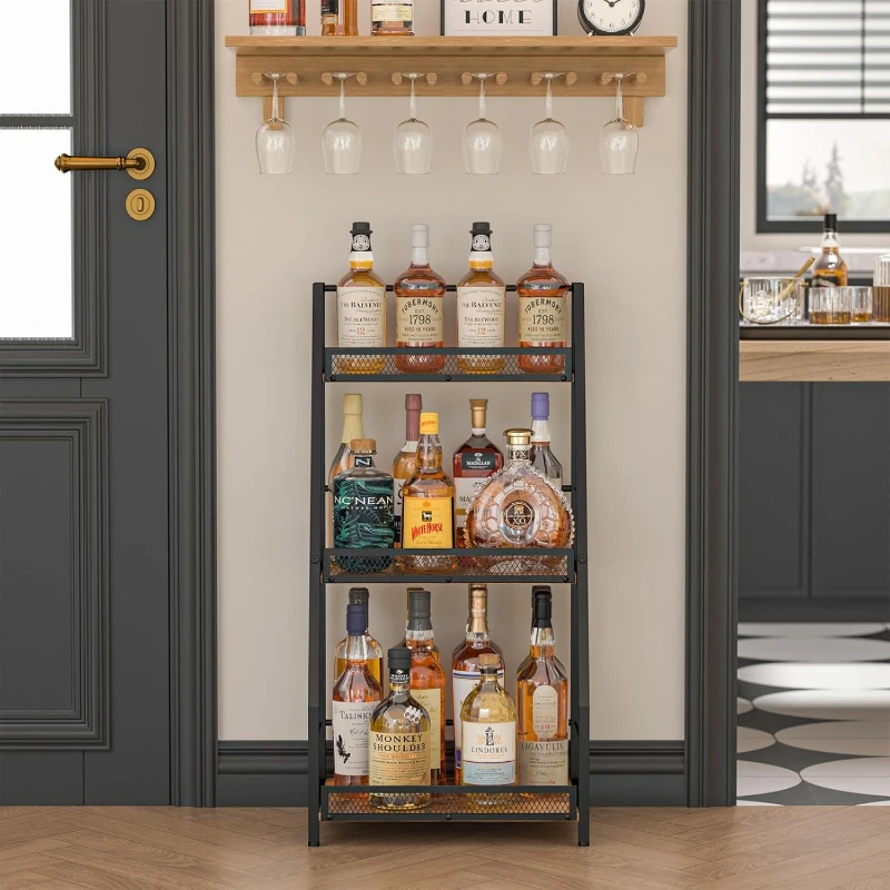 Wooden Wine Rack Multi-Layer Storage Shelf Floor-Standing Single-Side Trapezoid Kitchen Condiment Organizer
