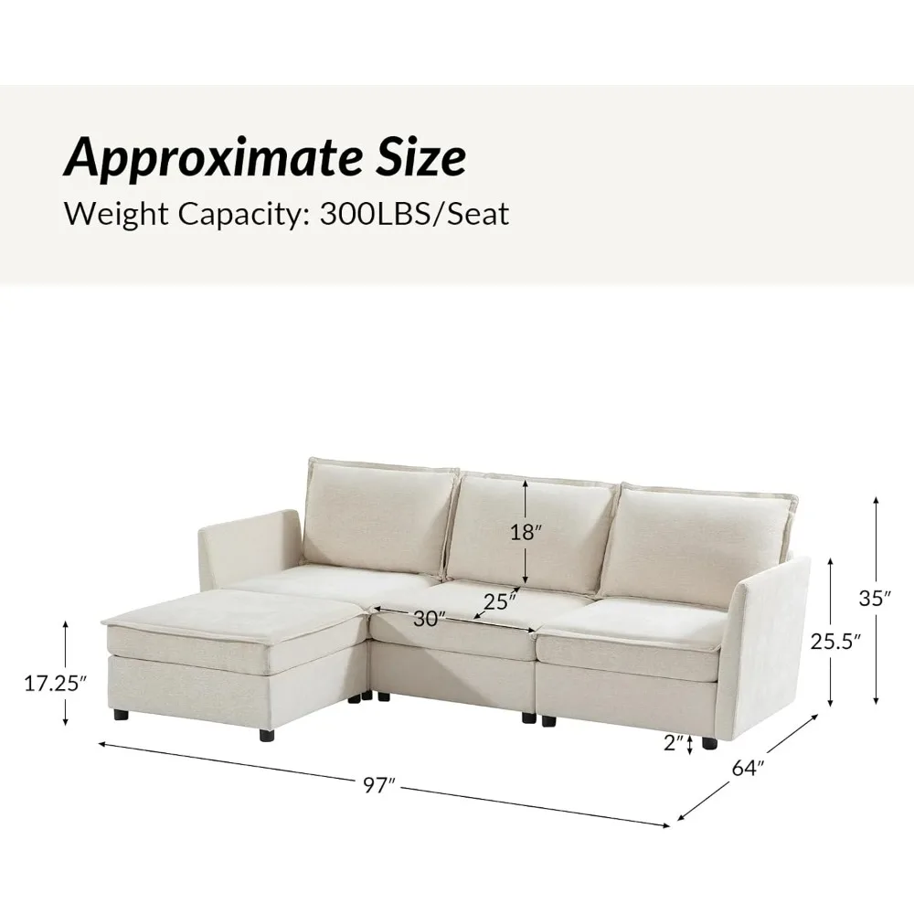 97'' Modular Sectional Sofa, L Shaped Couch with Storage Ottoman, Extra Deep Seat, Modern Comfy Chenille Sofa Couch with Chaise