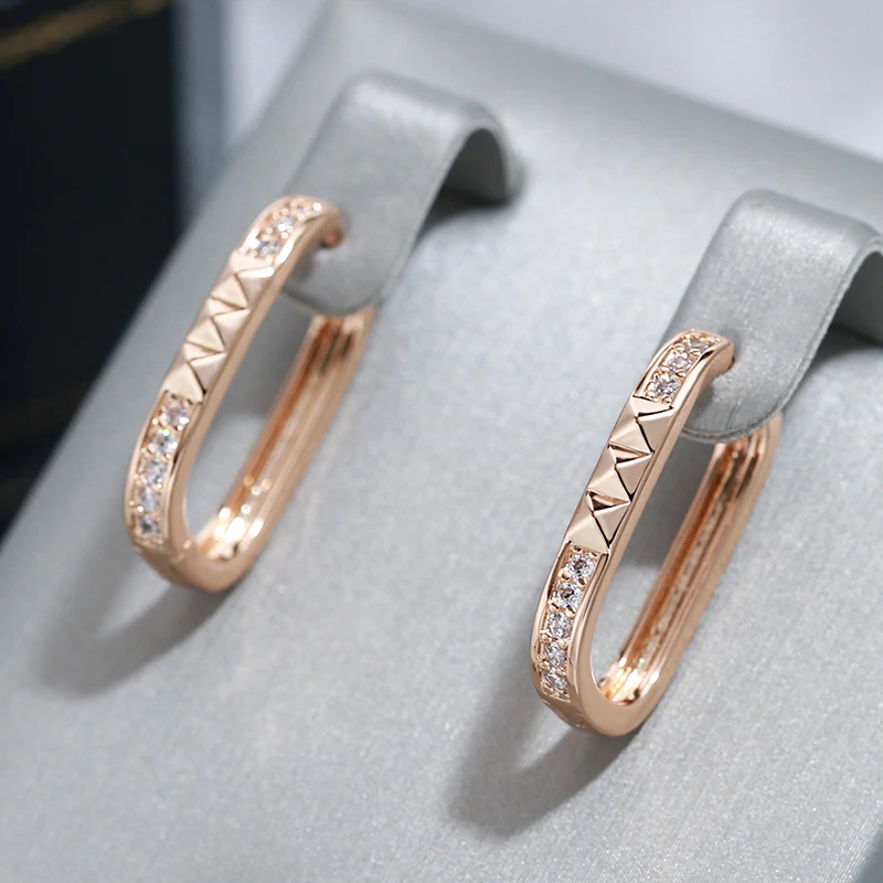 Wbmqda Unique Hoop Earrings For Women 585 Rose Gold Color With White Natural Zircon Elegant Fashion Daily Jewelry Accessories