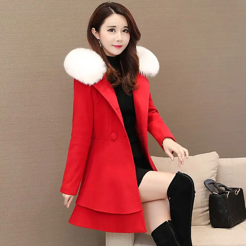 Turn-Down Collar Long Sleeves Solid Fashion Overcoat Trench  Sleeve Cashmere Wool  Woolen Jacket Winter Coats V1