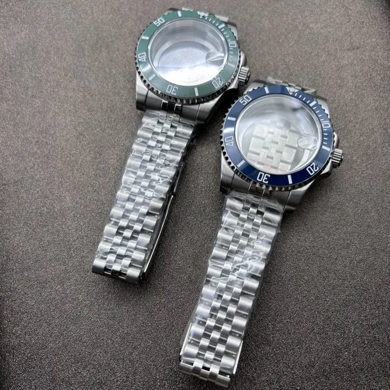 40MM Stainless Steel Case Strap Ring Set 5 Beads Strap Sapphire Glass Fit for NH34/NH35 Movement