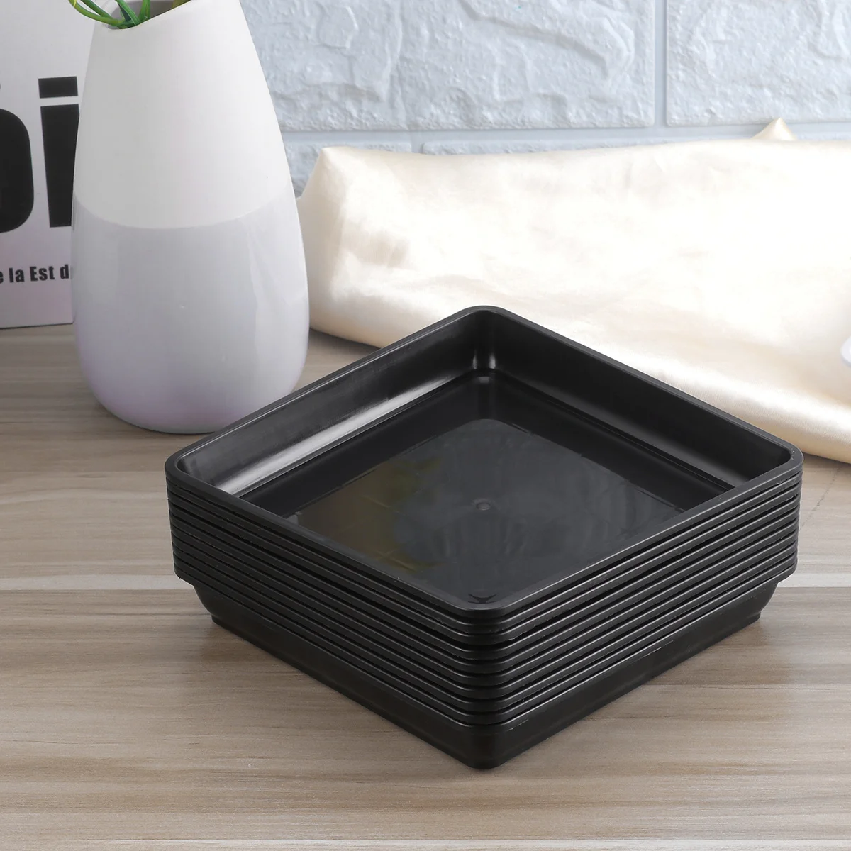 

10PCS Plastic Plant Pot Saucer Durable Square Tray for Indoor Garden Black Large Water Catcher Resin Pots Accessories