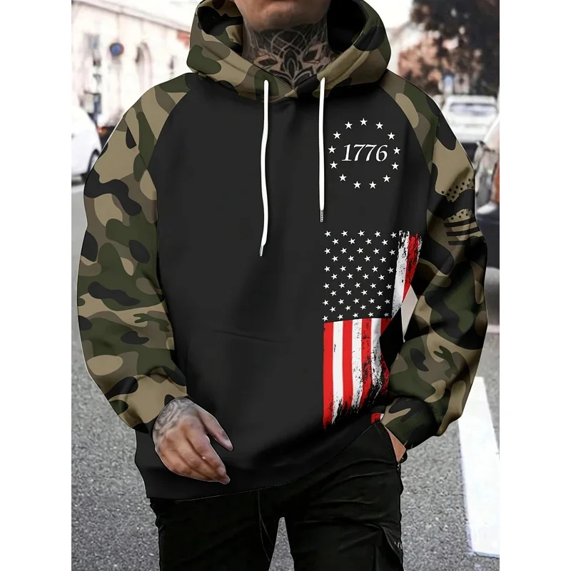 1 Piece Custom Your Picture American Sweatshirt For Men Casual Men'S Hooded Sweatshirt American Flag Long Sleeved Hoodies Tops A