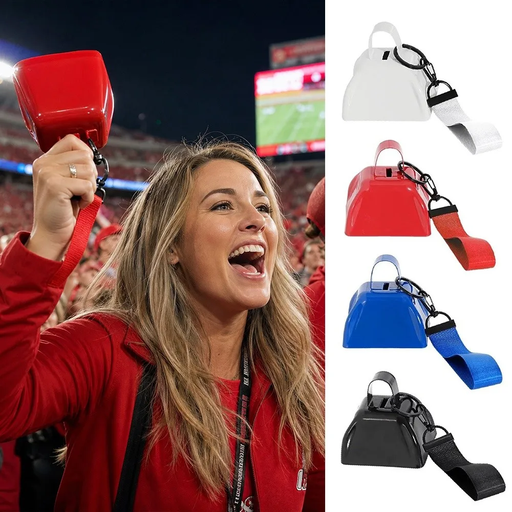 New 3 Inch Metal Cowbell Iron Celebration Event Hand Bell Backpack Pendant with Wrist Strap Noise Makers Cheering Accessories