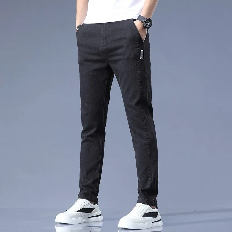 

Men's Casual Pants New Spring and Summer Korea Loose Small Feet Pants Stretch Sports Elastic Waist Zipper Button Long Pants