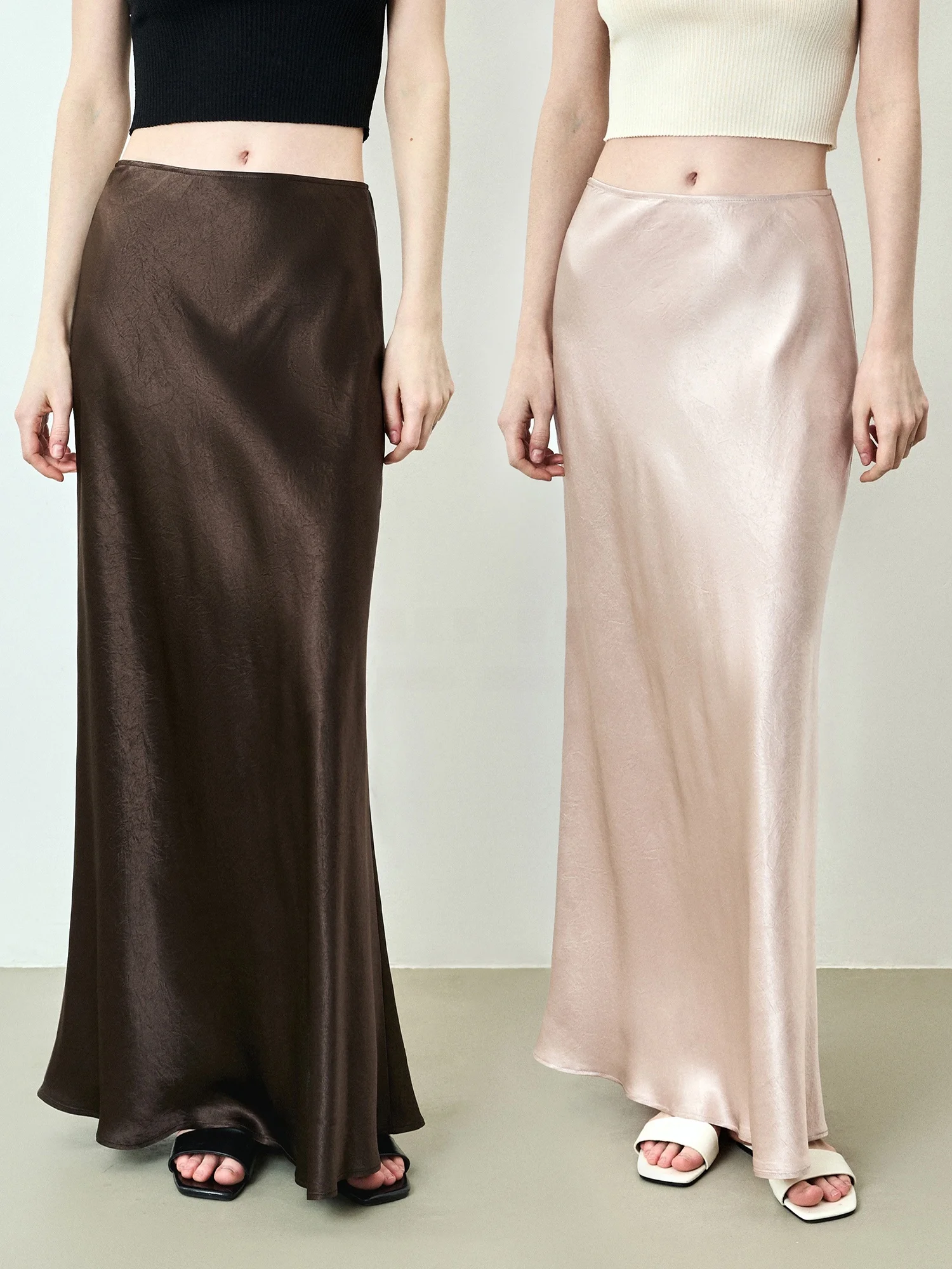 

SUK Mermaid Song Traveling Acetate Silk f Skirt Women's Elastic Waist Midi Length Simple Sle Leopard Print Skirt