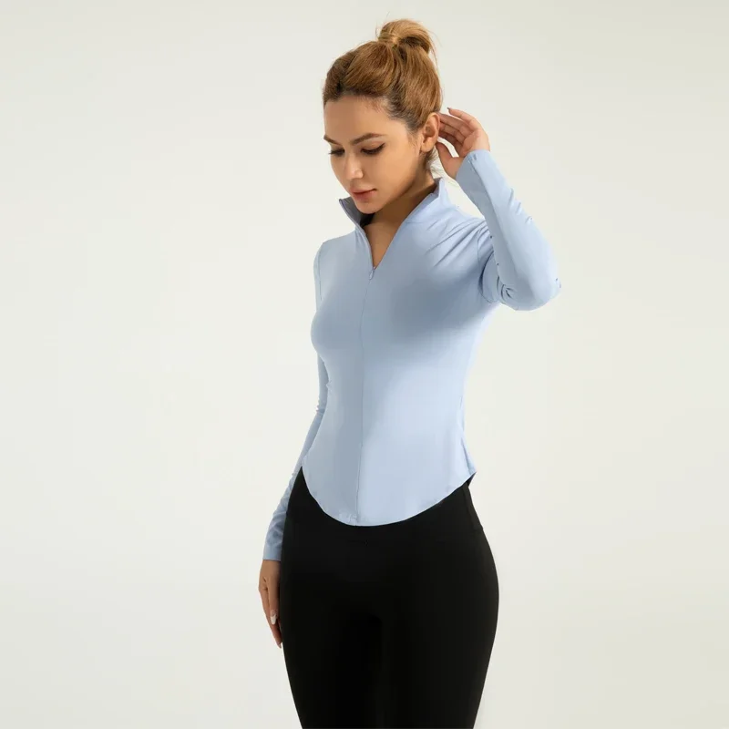 Chaqueta deportiva de Yoga para mujer, abrigo ajustado de manga larga para Fitness y Yoga, Tops cortos de Yoga con cremallera oculta, chándal con cuello levantado para invierno