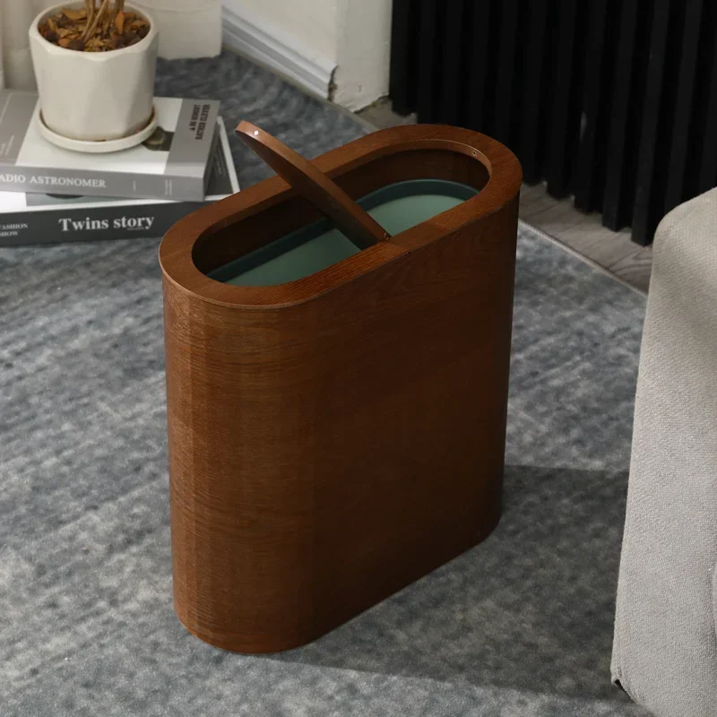 Narrow Slit Wooden Garbage Can Household Living Room With Cover Trash Bin Commercial B Creative Bathroom Seam Wastebasket