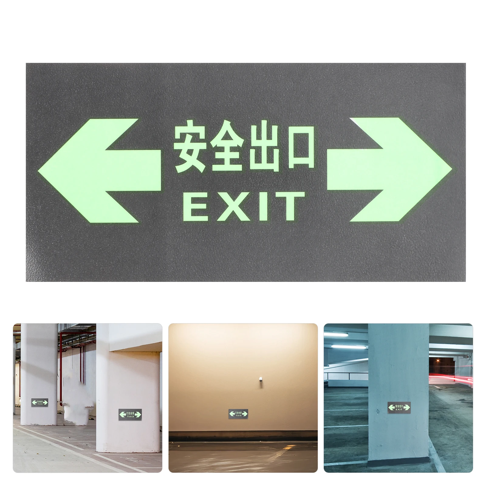 

Glow-in-the-dark Safety Signs Exit Stickers Direction Indicator Decals Emergency for Business Light Mall Entrance and