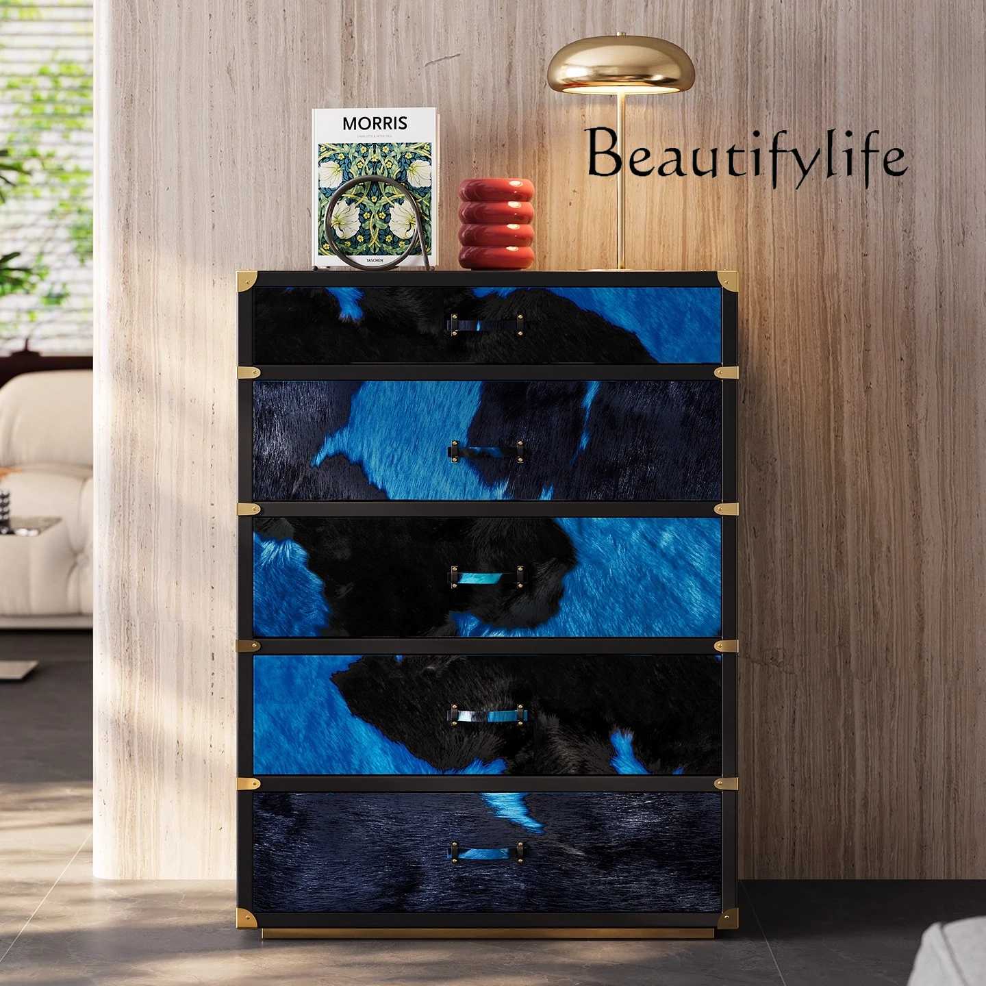 

Italian light luxury post-modern mansion high-grade milk cowhide horse hair jewelry decorative storage porch bucket