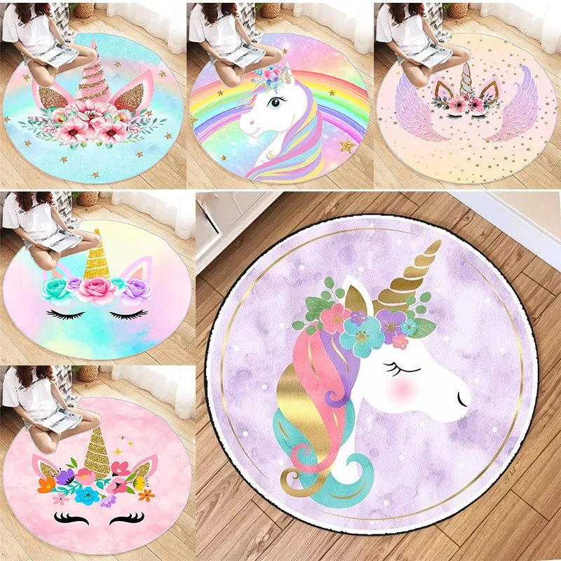 

Rainbow Unicorn Round Carpet Big Living Room Bedroom Home Decor Rug Floor Mat Non-slip for Sofa Gift Decoration Doormat Festival