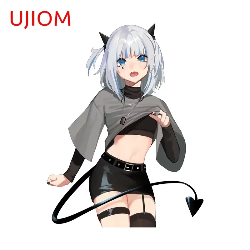 UJIOM NSFW Gawr Gura สติ๊กเกอร์ติดผนังสาวกระต่ายตู้เย็นยืนท่าทางกราฟิกรูปลอกตู้ครัวครีมกันแดดตกแต่ง