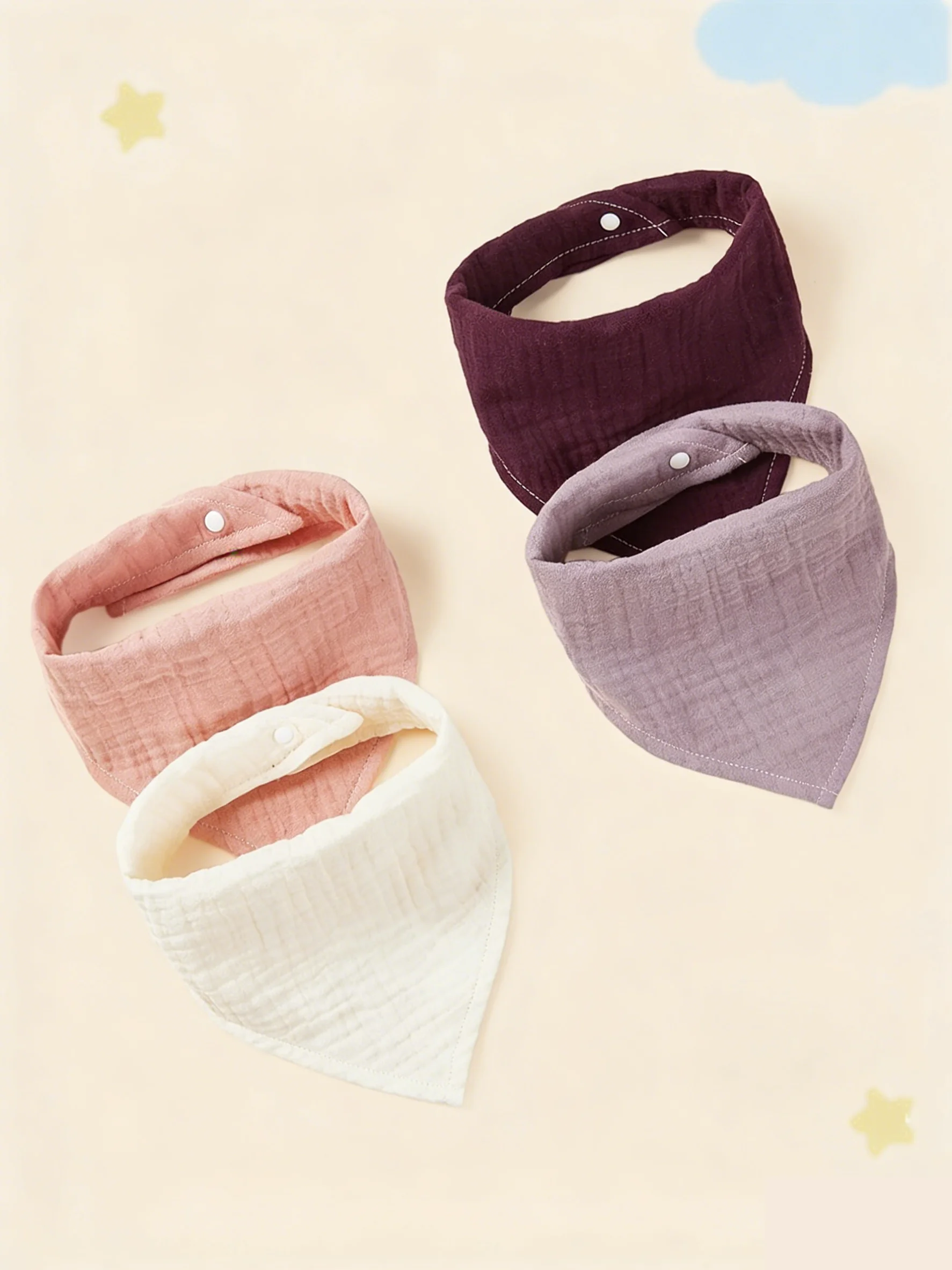 4Pcs 100% Cotton, Soft & Breathable Plain Baby Bandana Bibs