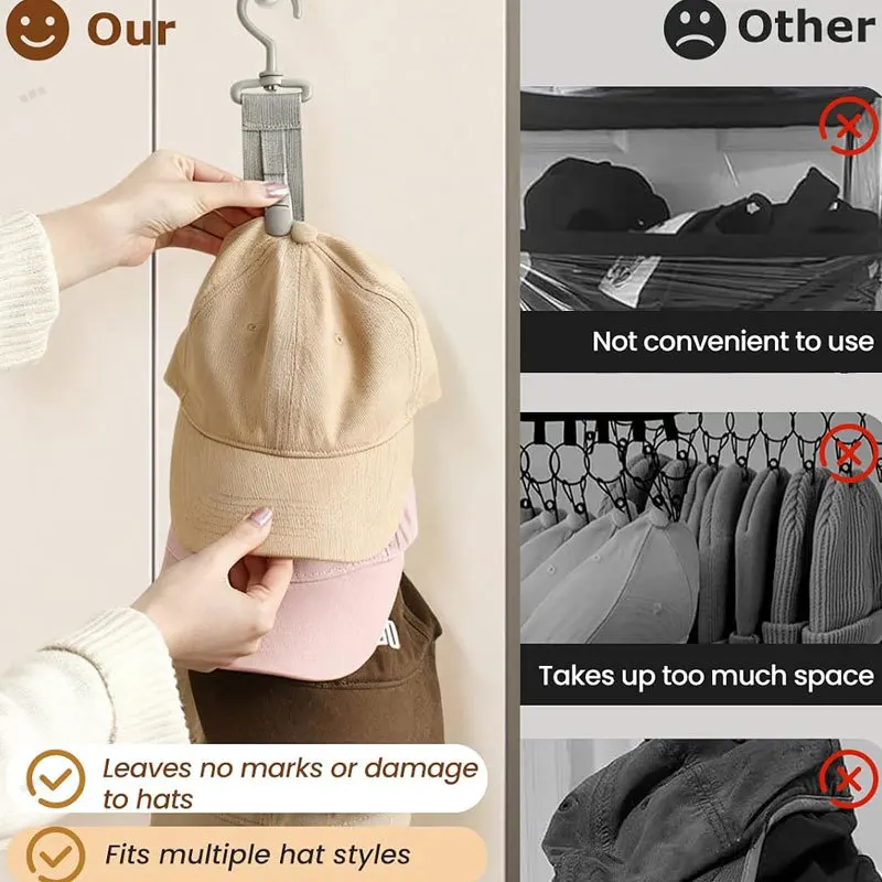 Display for Closet Door and Bedroom Hat Organizer Hat Hanger Baseball Caps Hanging Rope Hat Storage Clips Wardrobe Hat Rack view 4