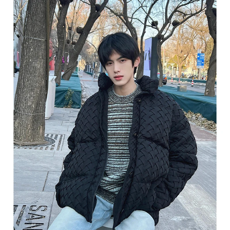 

Мужская зимняя куртка из черного трикотажного хлопка, утепленная, свободного кроя, в американском стиле, высококачественная, теплая, хлопковая верхняя одежда