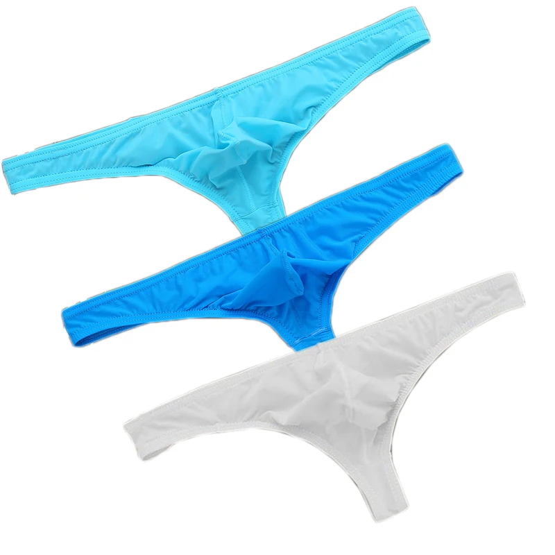 3Pcs/set Ice Silk Panties Ultra-thin T-Back Tanga Breathable Underpants Sexy Mens Low Waist G-string U Pouch Underwear Thongs