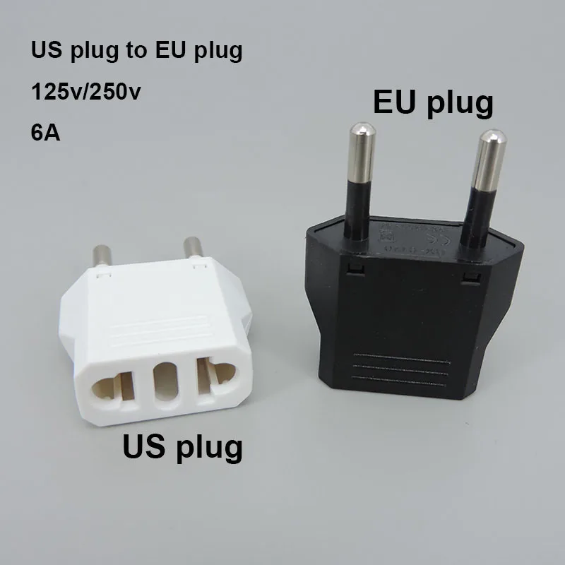 2 Pin Universal US To EU Plug USA To Euro Europe Travel Converter Adapter plug Wall AC Power Charger Outlet Round Socket white t