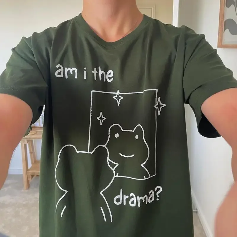 Am I the Drama Frog T Shirt Organic Heavyweight Cotton Handmade Screen Available in Green or Black Meme