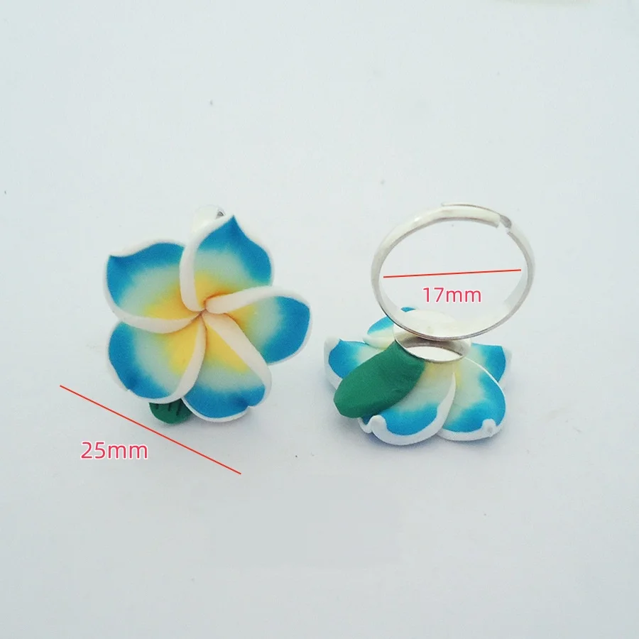 20pcs Handmade Polymer Clay Ring Plumeria Frangipani Flower Hawaiian Rings Jewelry For Women Party Decoration Gift Accessories