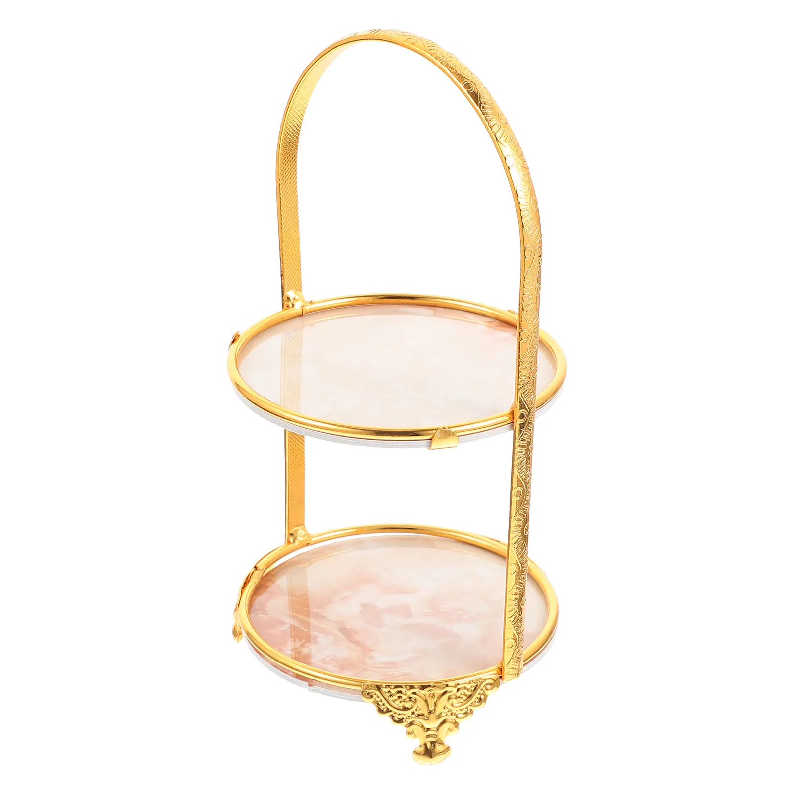 

Double Layer Portable Tiered Serving Tray Dessert Display Metal Fruit Portable Dessert Tray Cake Stand Snack Stand