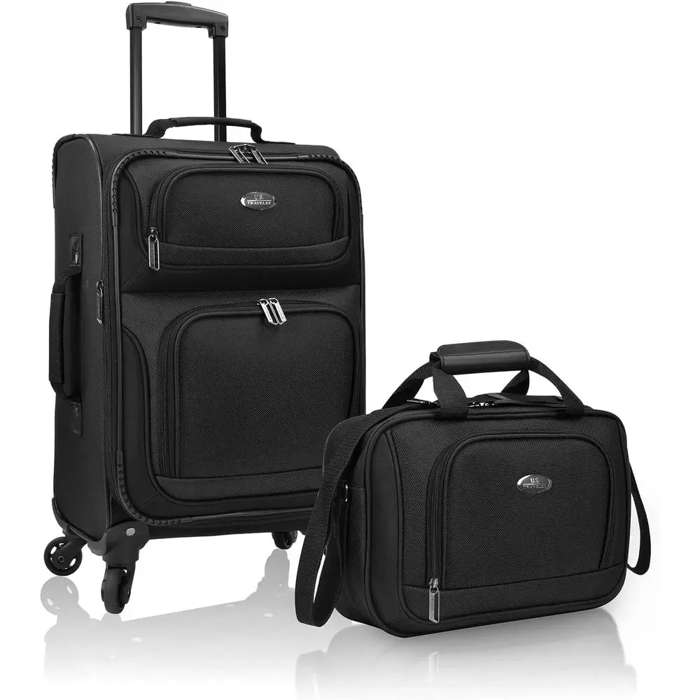 

Lightweight 4-Wheel Rolling Carry-On Suitcase, Side Exterior, Black