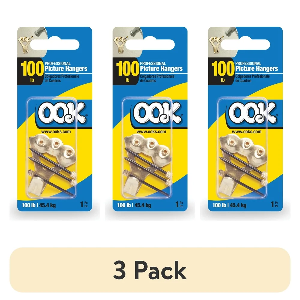 Confezione da 3 ganci professionali per quadri, finitura in ottone, montaggio a parete in acciaio, riutilizzabili, resistenti, capacità di 100 libbre, cartongesso e intonaco