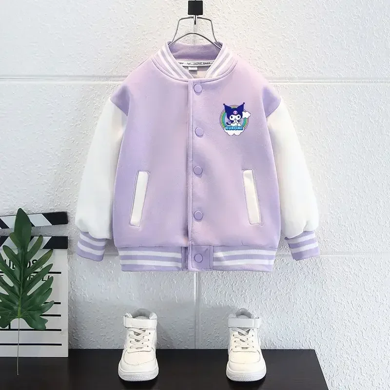 Kawaii Anime Kuromi Sportswear Cute Cartoon Woman Jacket Girls Spring Autumn New Loose Sports Baseball Uniform Tops Coats Gift