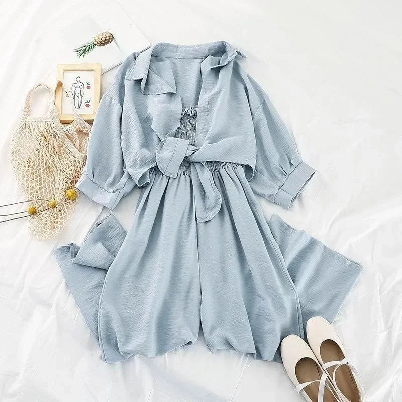 2025 New Spring Women Set Korean Style Fashion Loose Oversize Two Piece UPF Clothes with Jumpsuit Casual Female Sets