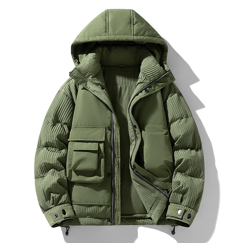 

Loose Men's Down Jacket Winter Warm Hooded Duck Down Padded Coat with Pockets Couple Matching Outerwear Casual Wear