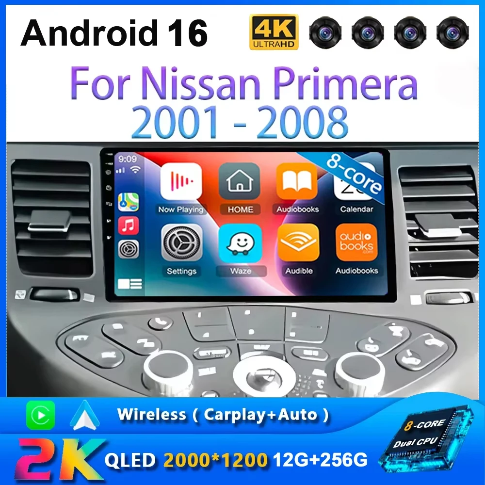 For Nissan Primera 2001 - 2008 Navigation Player Car Screen Radio Android 16 Automotivo Multimedia Screen Stereo Carplay
