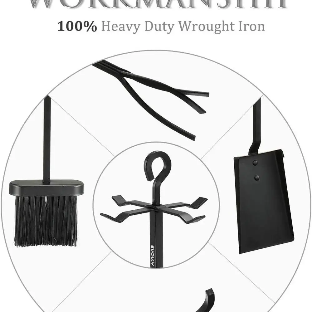 مجموعة أدوات مدفأة من الحديد المطاوع شديدة التحمل مقاس 32 بوصة مع 5 قطع للمواقد وحفر النار، بما في ذلك الملقط والمجرفة والحامل، #4