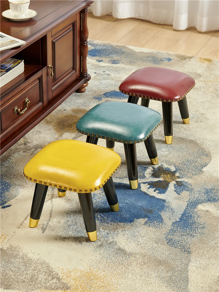 Creative Leather Small Stool Adult Household Stool Solid Wood Square Stool Children's Shoe Stool Low Stool