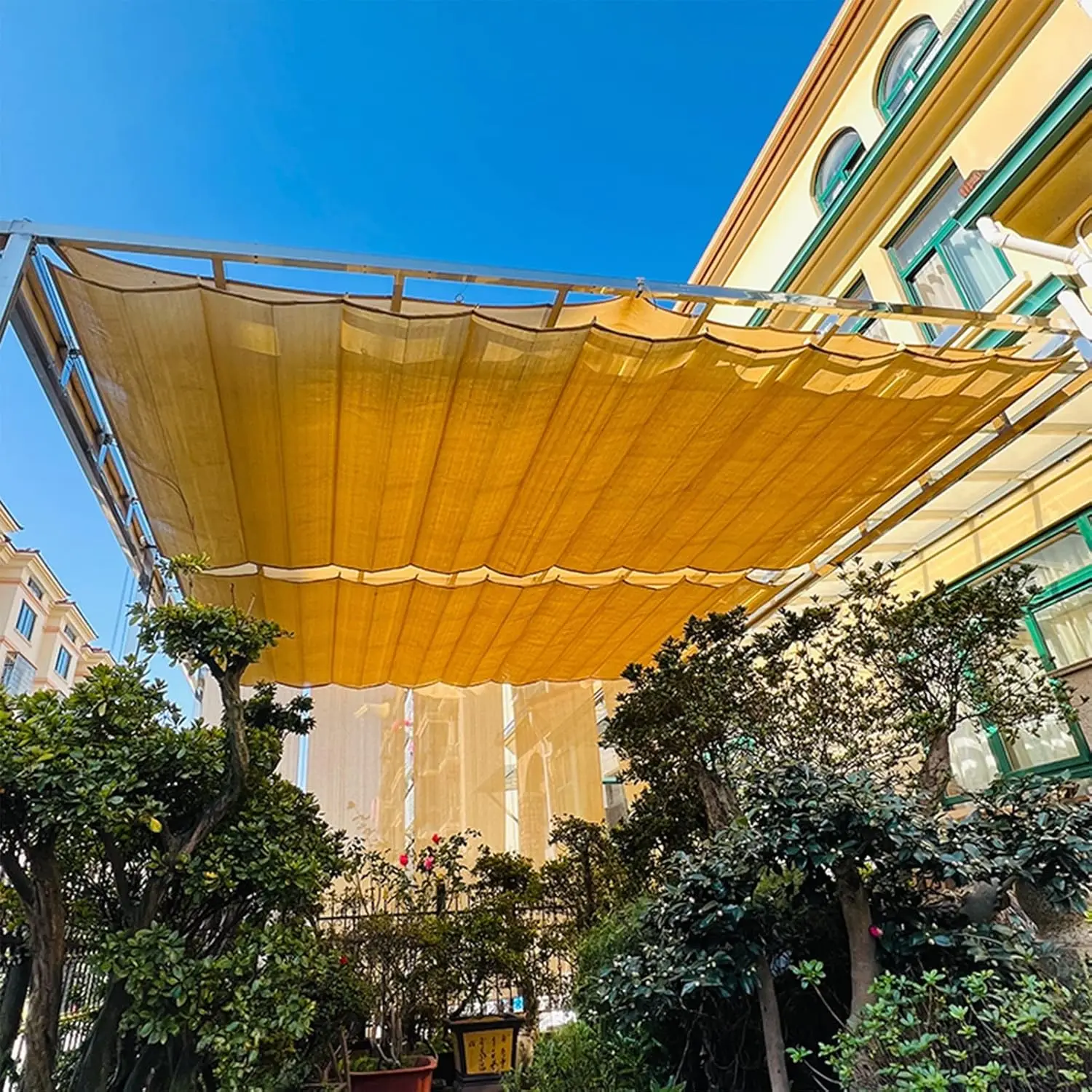 Wave Woven Telescopic Sunshade Net Outdoor Sun Shading Netting Home Awning HDPE Sunscreen Fabric Shade Mesh