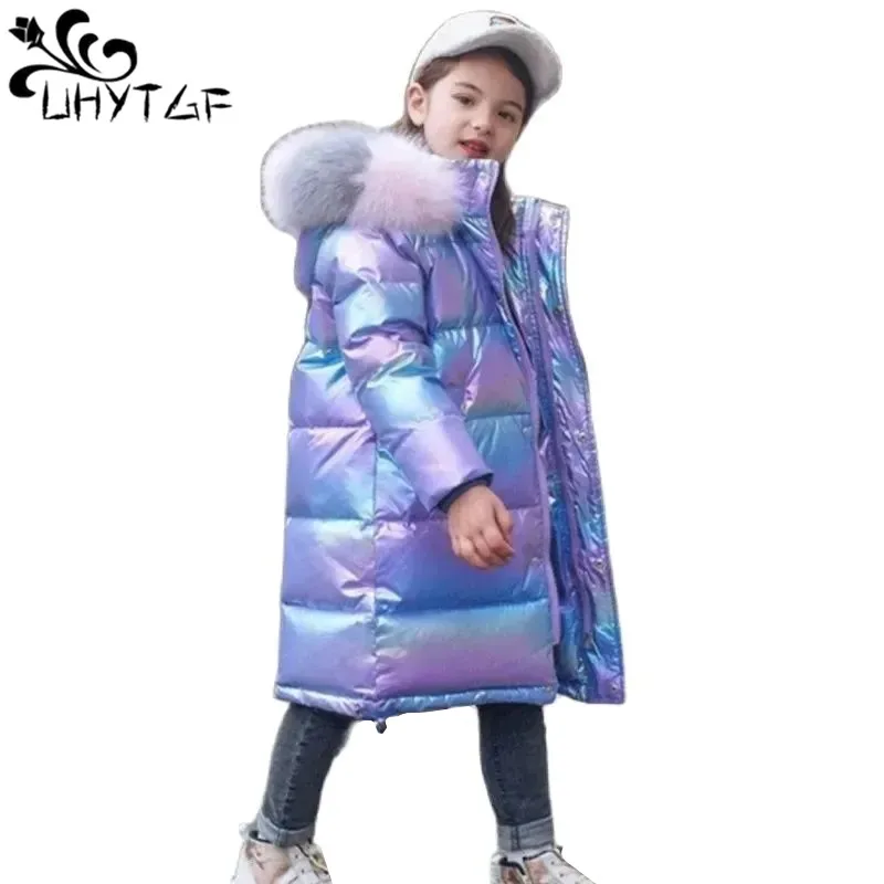 Winter Down Jacket For Girls Coat Waterproof Shiny Hooded Children Outerwear Clothing 5-14 Year Teenage Kids Parka Snowsuit 2795