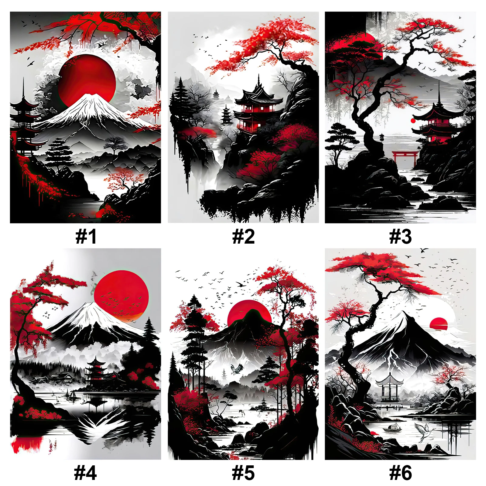 Mount Fuji Red Sun Temple Wall Hanger for Living Room Bedroom Decor Japan Natural Landscape Painting Canvas 23.6 X 35.4In