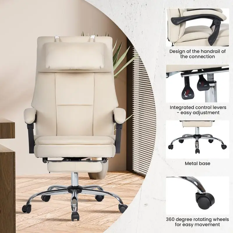 Big & Tall Executive Office Chair with Footrest & Removable Headrest, High Back Ergonomic Computer Desk Chair, Comfortable