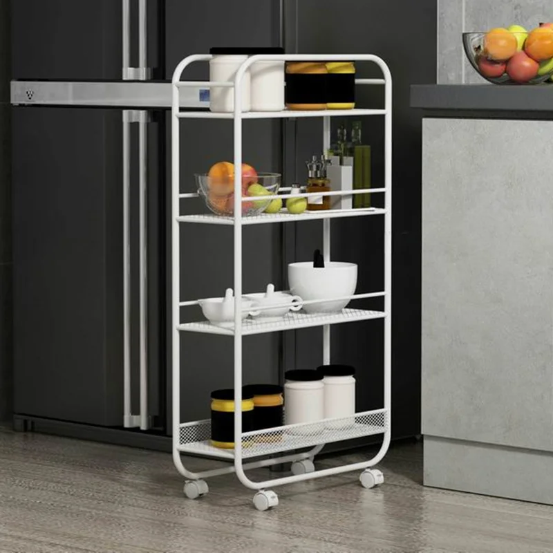 

Nordic Stainless Steel Kitchen Trolley for Furniture Storage Cart Light Luxury Multifunction Multilayer Household Auxiliary Cart