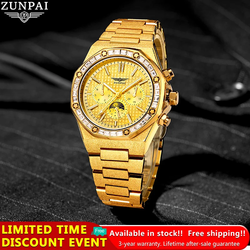 ZUNPAI Automatic Mechanical Men's Watch Original Stainless Steel Waterproof Watches Luminous Business Casual Luxury Wristwatch