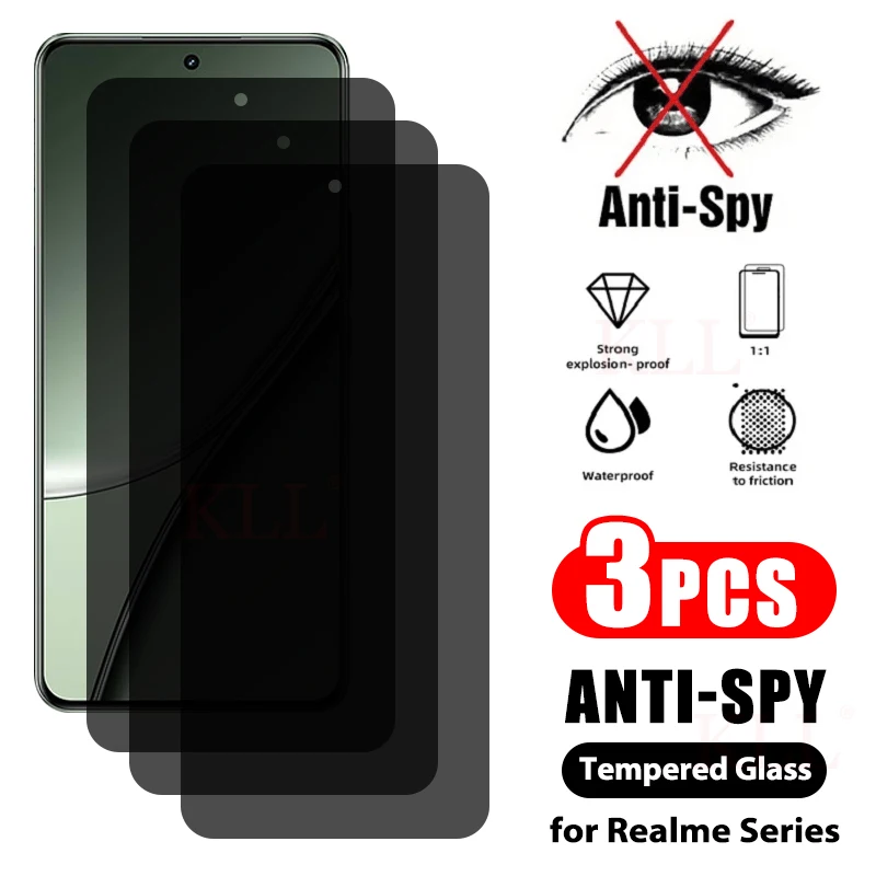 

1-3Pcs Privacy Anti-spy Tempered Glass For Realme GT 5 3 2 Pro Screen Protector GT Neo 5 SE 3T 2T C51 C53 C55 C33 C30 V20 V23i