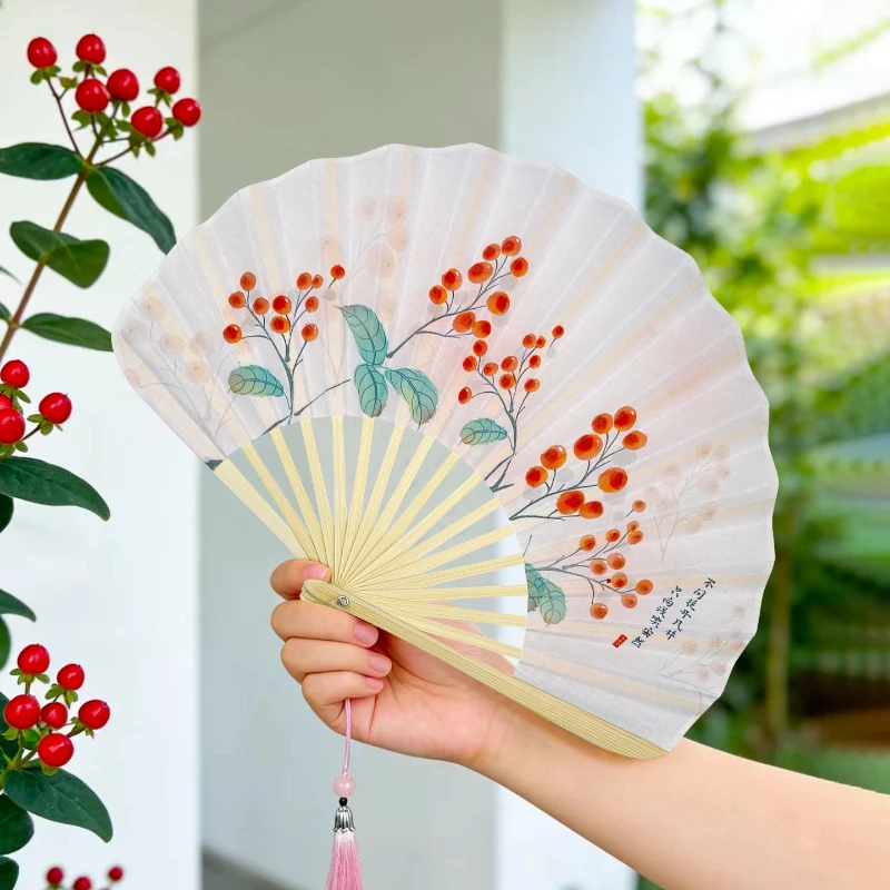 Shell Pattern Small Folding Fan Portable Summer Cooling Daily Fan for Women Hanfu Cheongsam Lightweight Gift Set Photo Prop