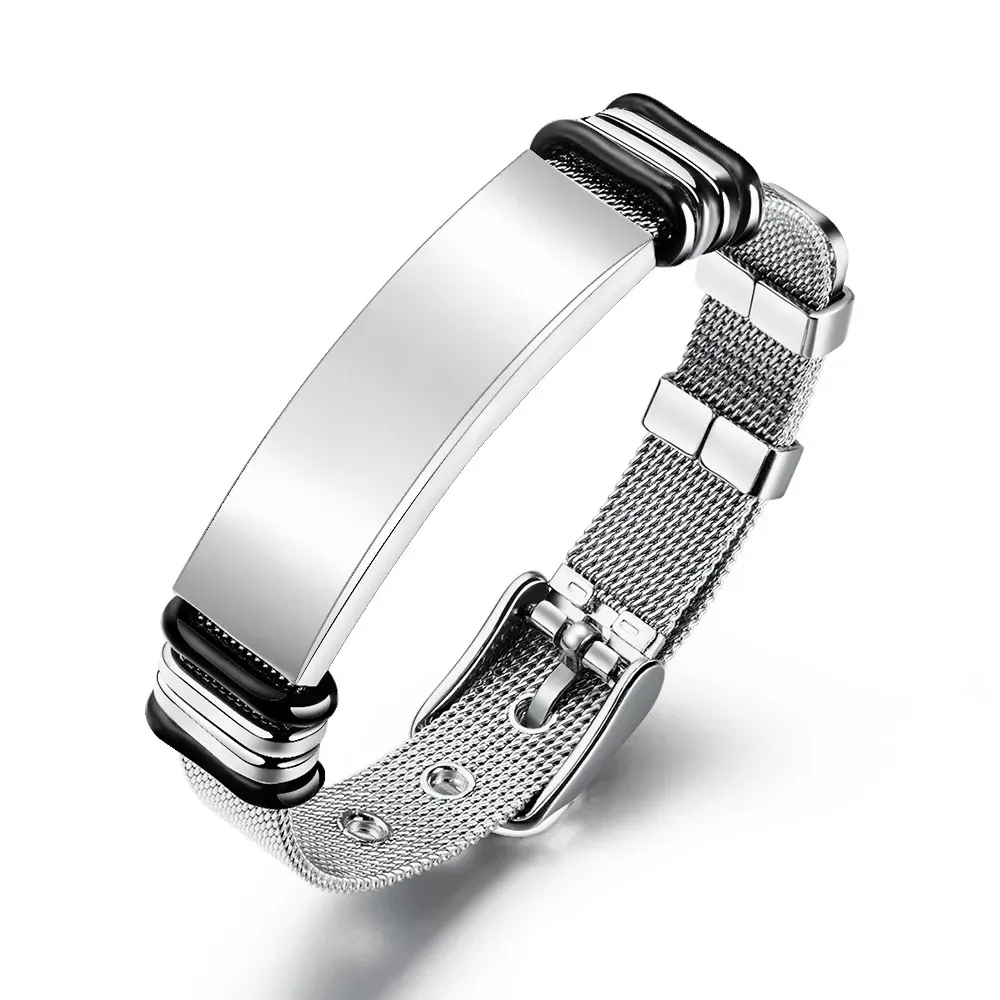 Custom Text Name Engrave Logo Id Bracelets Personalized Net Band Stainless Steal Bracelet Men Friendship Bracelets Jewelry