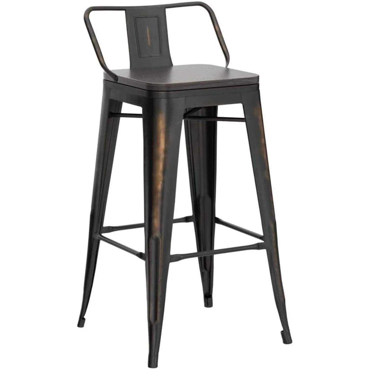 26"Metal Bar Stools Set of 4 Industrial Counter Height Bar Stools with Back Kitchen Bar Chairs Wooden Seat-Distressed Gold Black